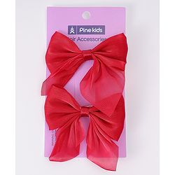Pine Kids Free Size Bow Clips Pack of 2  - Red