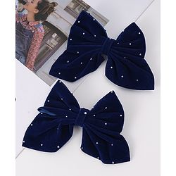 Pine Kids Bow & Butterfly Clips Pack of 2 Free Size - Navy Blue