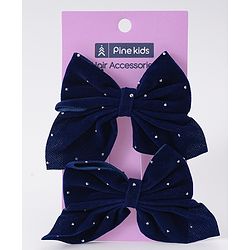Pine Kids Bow & Butterfly Clips Pack of 2 Free Size - Navy Blue