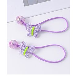 Pine Kids Free Size Rubber Bands with Butterfly Applique Set of 2 -  Purple