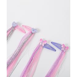 Pine Kids Hair Extensions  With Hearts And Butterfly Applique Free Size Pack of 2  - Multicolor