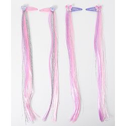 Pine Kids Hair Extensions  With Hearts And Butterfly Applique Free Size Pack of 2  - Multicolor