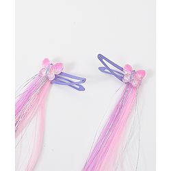 Pine Kids Hair Extensions  With Hearts And Butterfly Applique Free Size Pack of 2  - Multicolor