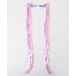 Pine Kids Hair Extensions  With Hearts And Butterfly Applique Free Size Pack of 2  - Multicolor