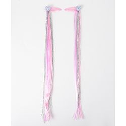 Pine Kids Hair Extensions  With Hearts And Butterfly Applique Free Size Pack of 2  - Multicolor
