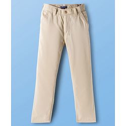 Pine Kids Cotton Elastane Woven Full Length Solid Color Trousers - Beige