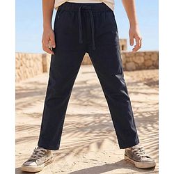 Pine Kids Cotton Elastane Woven Full Length Solid Colour Trouser Pant - Black