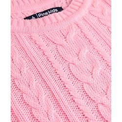 Pine Kids Knit Full Sleeves Woolen Dress  with Cable Knit Design - Pink