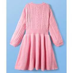 Pine Kids Knit Full Sleeves Woolen Dress  with Cable Knit Design - Pink