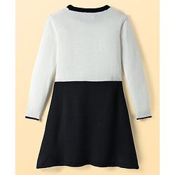 Pine Kids Knit Full Sleeves Solid Color Woolen Dress - Black & White
