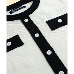 Pine Kids Knit Full Sleeves Solid Color Woolen Dress - Black & White