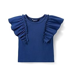 Pine Kids Cotton Knit Half Sleeves Top with Frill Detailing - Navy Blue
