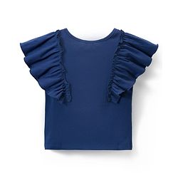 Pine Kids Cotton Knit Half Sleeves Top with Frill Detailing - Navy Blue