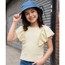 Pine Kids Cotton Knit Half Sleeves Top with Frill Detailing - Navy Blue