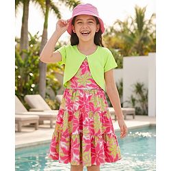 Pine Kids Cotton Knit Frock & Half Sleeves Shrug With Floral Print - Multicolor