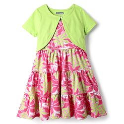 Pine Kids Cotton Knit Frock & Half Sleeves Shrug With Floral Print - Multicolor