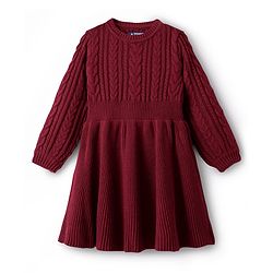 Pine Kids Knit Full Sleeves Woolen Dress  with Cable Knit Design - Maroon