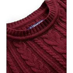 Pine Kids Knit Full Sleeves Woolen Dress  with Cable Knit Design - Maroon