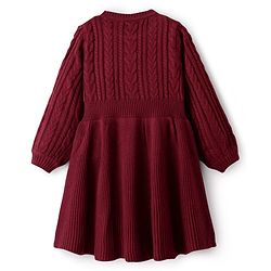 Pine Kids Knit Full Sleeves Woolen Dress  with Cable Knit Design - Maroon
