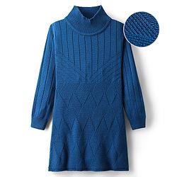 Pine Kids Full Sleeves High Neck Woolen Dress with Argyle Design - Blue