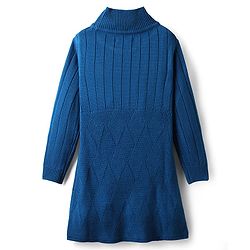 Pine Kids Full Sleeves High Neck Woolen Dress with Argyle Design - Blue