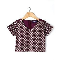 Pine Kids Woven Half Sleeves Choli Lehenga & Dupatta Set Floral Embriodery & Lace Detailing - Wine