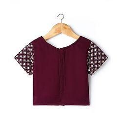 Pine Kids Woven Half Sleeves Choli Lehenga & Dupatta Set Floral Embriodery & Lace Detailing - Wine