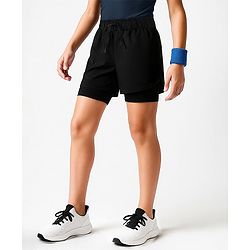 Pine Active Ultra Light Woven Above Knee Length Solid Color Shorts with High Stretch Inner Tights - Black