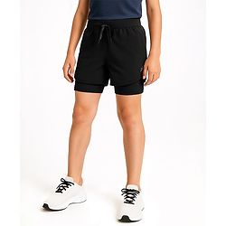 Pine Active Ultra Light Woven Above Knee Length Solid Color Shorts with High Stretch Inner Tights - Black