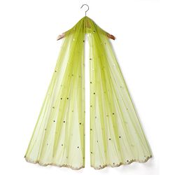 Pine Kids Woven Sleeveless Kurta Salwar Set With Floral Embroidery & Dupatta - Lime Green