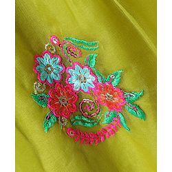 Pine Kids Woven Sleeveless Kurta Salwar Set With Floral Embroidery & Dupatta - Lime Green
