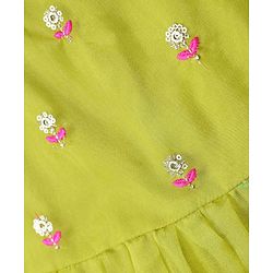 Pine Kids Woven Sleeveless Kurta Salwar Set With Floral Embroidery & Dupatta - Lime Green