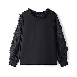 Pine Kids Woven Full Sleeves Top With Floral Patches - Black