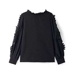 Pine Kids Woven Full Sleeves Top With Floral Patches - Black