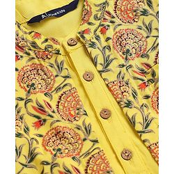Pine Kids Cotton Woven Full Sleeves Kurta Pyjama Set with Jacket Floral Print - Yellow