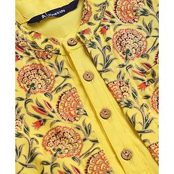 Pine Kids Cotton Woven Full Sleeves Kurta Pyjama Set with Jacket Floral Print - Yellow