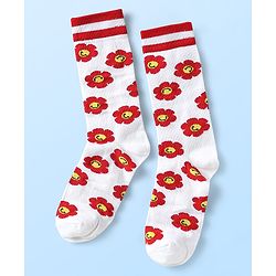 Pine Kids Cotton Knit Ankle Length Socks with Floral Design Pack of 3 (Color May Vary)