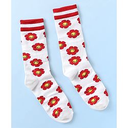 Pine Kids Cotton Knit Ankle Length Socks with Floral Design Pack of 3 (Color May Vary)