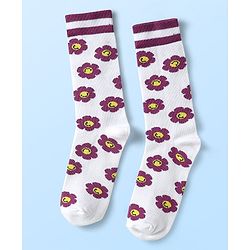 Pine Kids Cotton Knit Ankle Length Socks with Floral Design Pack of 3 (Color May Vary)