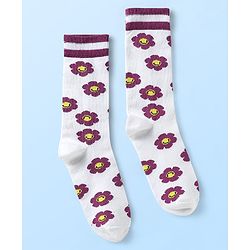 Pine Kids Cotton Knit Ankle Length Socks with Floral Design Pack of 3 (Color May Vary)