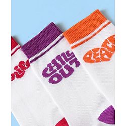 Pine Kids Knit Ankle Length Silvadur Antimicrobial Socks with Chill Out Design Pack of 3 - White Purple & Orange