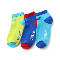Pine Kids Knit Ankle Length Silvadur Antimicrobial Socks with Text Design Pack of 3 - Blue & Light Green