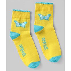Pine Kids Cotton Knit Ankle Length Socks with Butterfly Design Pack of 5 (Color May Vary)