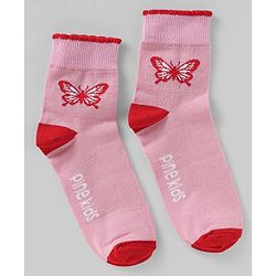 Pine Kids Cotton Knit Ankle Length Socks with Butterfly Design Pack of 5 (Color May Vary)