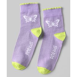 Pine Kids Cotton Knit Ankle Length Socks with Butterfly Design Pack of 5 (Color May Vary)