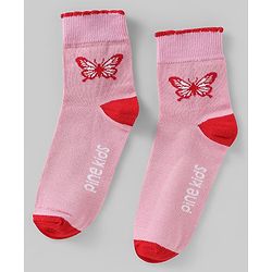 Pine Kids Cotton Knit Ankle Length Socks with Butterfly Design Pack of 5 (Color May Vary)
