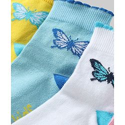 Pine Kids Cotton Knit Ankle Length Socks with Butterfly Design Pack of 5 (Color May Vary)