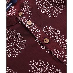 Pine Kids Cotton Woven Full Sleeves Kurta Pajama With Floral Print - Maroon & White