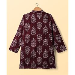 Pine Kids Cotton Woven Full Sleeves Kurta Pajama With Floral Print - Maroon & White