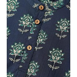 Pine Kids Cotton Woven Full Sleeves Kurta With Floral Print - Navy Blue